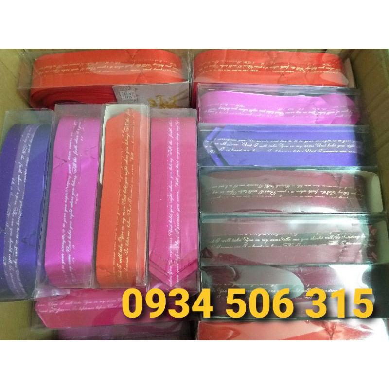 NƠ RÚT TÚ CẦU CAO CẤP IN CHỮ CÁC MÀU, TRANG TRÍ GIỎ QUÀ, XE HOA CÔ DÂU
