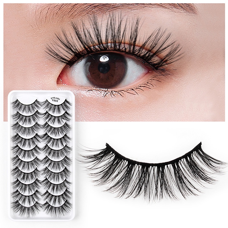 [Hàng mới về] Set 10 cặp mi giả bằng lông chồn nhân tạo 3D dày cong tự nhiên