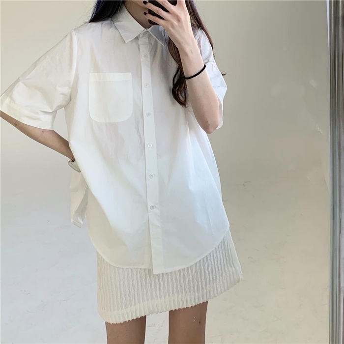 Áo Sơ Mi Ngắn Tay Dáng Rộng Xẻ Lưng Thời Trang Mùa Hè Dành Cho Nữ