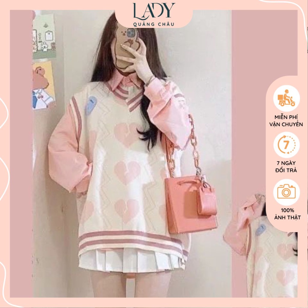 Áo gile len trái tim, Áo len nữ đẹp thời trang điệu đà nữ tính phong cách ulzzang dễ thương