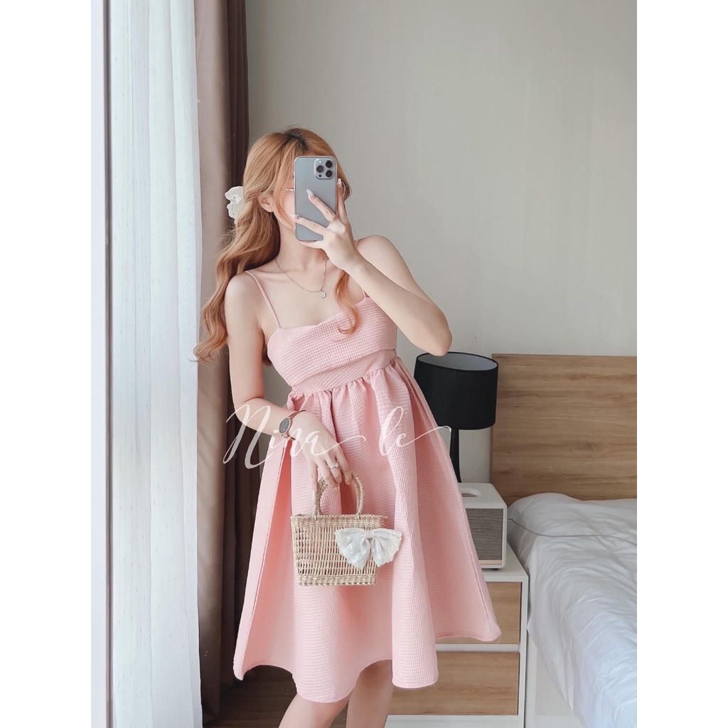 Váy babydoll nơ lưng dự tiệc, Đầm nữ vintage Hàn Quốc chất đẹp, váy trắng, đen, hồng,cánh tiên đính bông