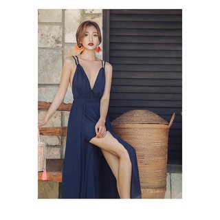 Đầm maxi đi biển màu xanh sang trọng <3