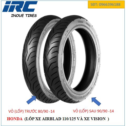 Vỏ (Lốp) Không Săm Xe Air Blade 110,125, Xe Vision - IRC INOUE( lốp theo xe) CHÍNH HÃNG