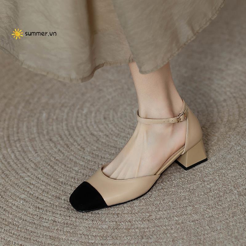 Xiaoxiang Giày Sandal Cao Gót Dày Hở Ngón Quai Đeo Nửa Đế Mùa Hè 2022 Phong Cách Mới Dễ Phối Đồ Cho Nữ