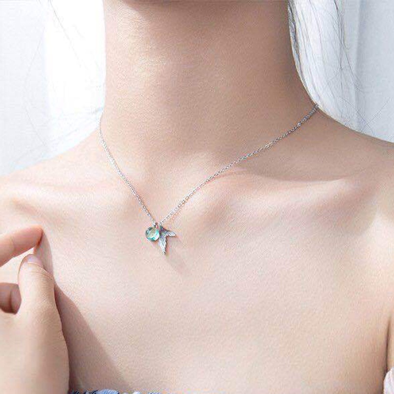 Vòng cổ Mặt Hình Đuôi Cá Đính Pha Lê Màu Xanh Dương Kính
