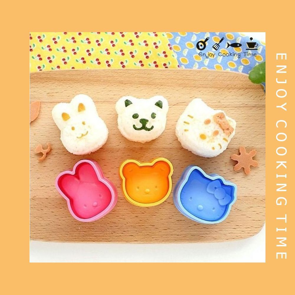 Bộ 3 khuôn bento ép cơm, bánh hình thú thỏ mèo gấu cho bé ăn dặm kiểu Nhật