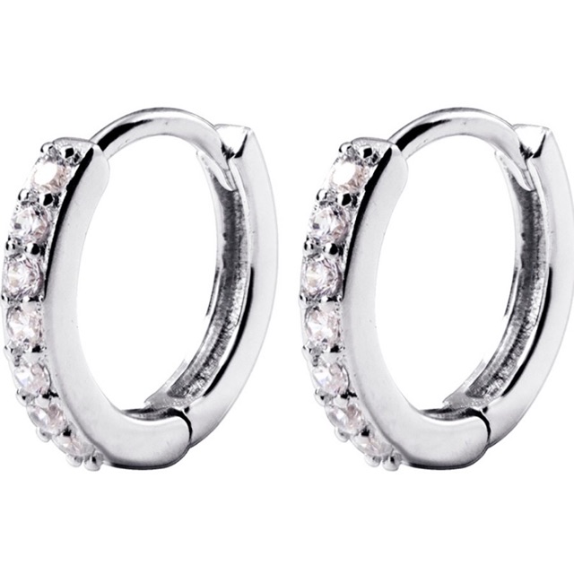 Khuyên tai bạc tròn nạm đá cho nữ bạc nguyên chất giá tốt