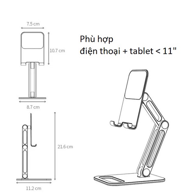 Giá đỡ ipad và nâng máy tính bảng, điện thoại hợp kim nhôm P66 Vu Studio