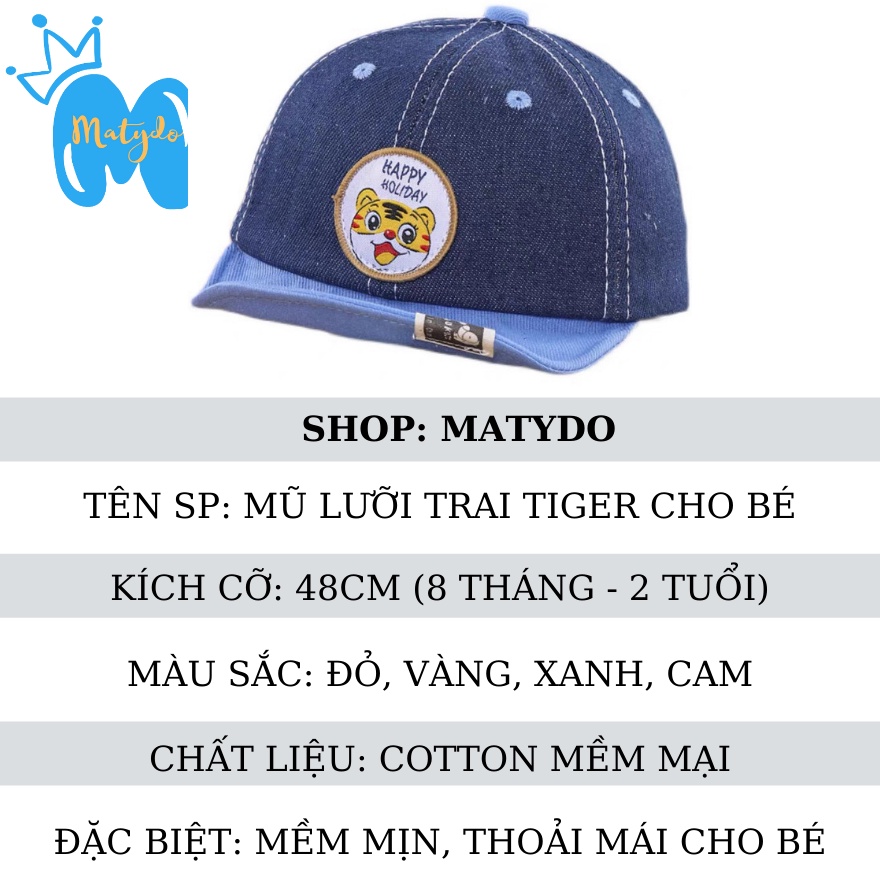 Mũ cho bé gái bé trai MATYDO nón lưỡi trai hình tiger đáng yêu phụ kiện mũ nón mùa hè