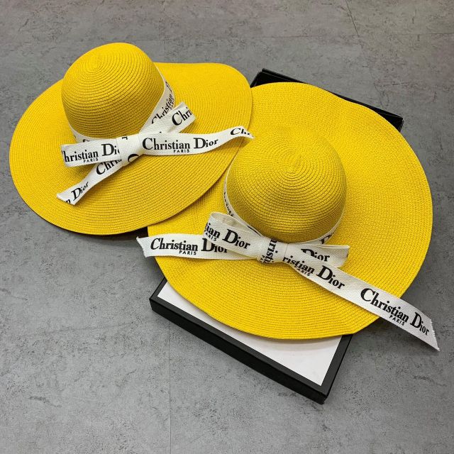Mũ cói đi biển vành rộng dây nơ Dio trắng siêu sang