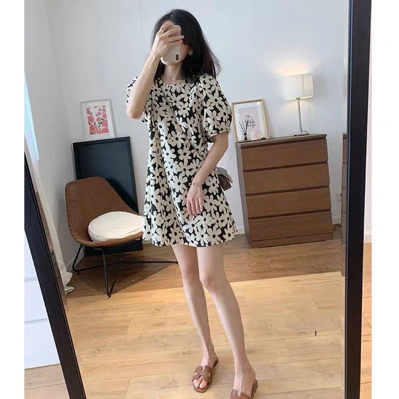 Váy chữ A hoa nhỏ tay bồng sang chảnh hàng Quảng Châu cao cấp Minxu shop