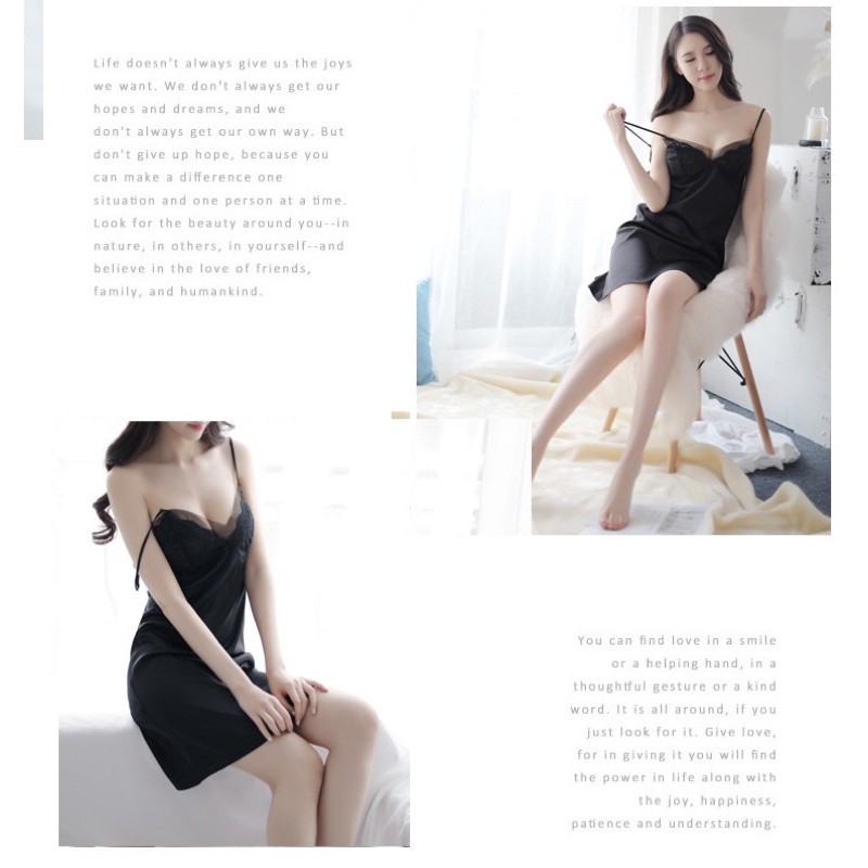 váy ngủ lụa phối lưới hai dây