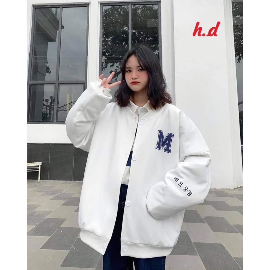 Áo khoác cadigan in hình chữ M tay nỉ Hàn Quốc dáng rộng freesize unisex, áo nỉ 2 màu đen và trắng