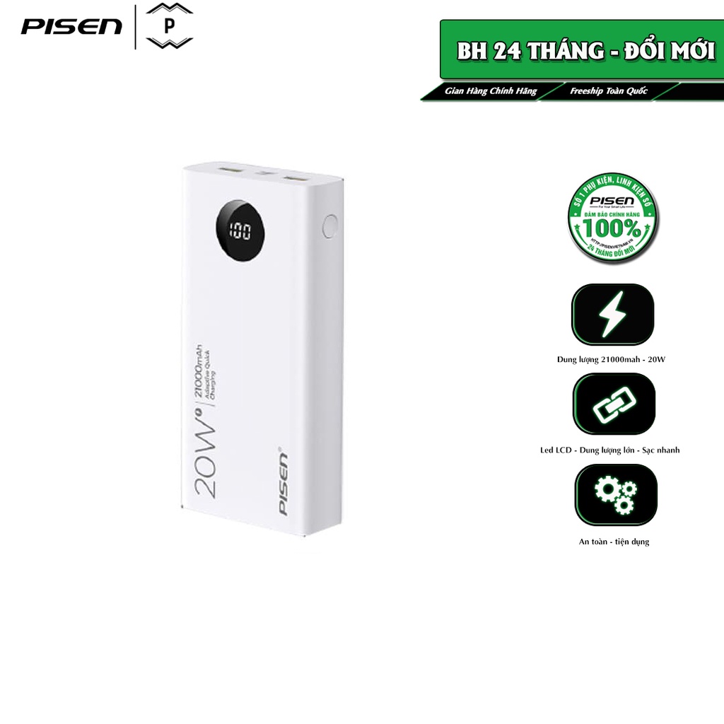 Sạc dự phòng PISEN Quick 21000mAh(LED),20W For IP12 - Hàng chính hãng