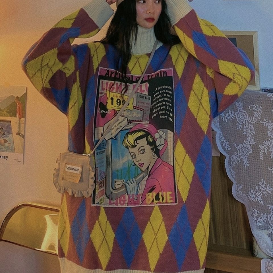 Áo sweater dài tay cổ cao dáng rộng thời trang mới cho nữ