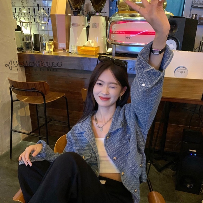 Áo khoác denim mỏng dáng ngắn cài khuy thời trang thu đông 2022