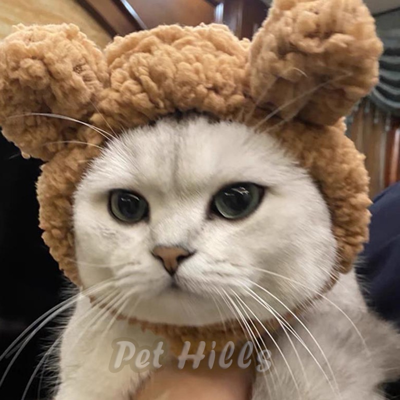 Nón tai gấu cho mèo - Mũ cosplay gấu chất liệu lông cừu mềm mại cho thú cưng