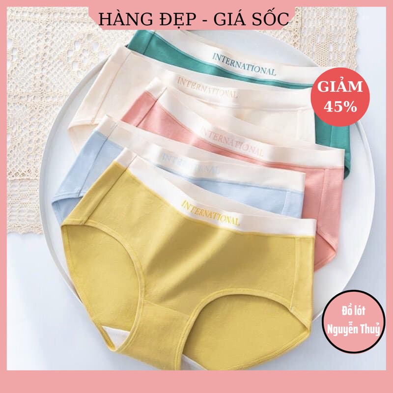 Quần Lót Nữ Cotton Cạp Su Viền Chữ Kháng Khuẩn Siêu Sịn 8858