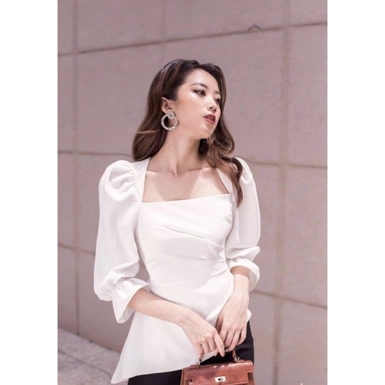 Áo tay phồng vạt xéo,áo nữ kiểu cổ vuông cho cô nàng công sở đi làm đi chơi dễ kết hợp