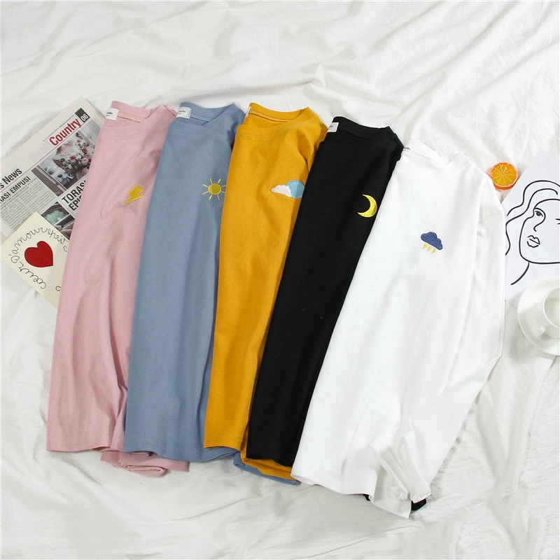 SUXI Áo thun dài tay in hình dễ thương phong cách Hàn Quốc