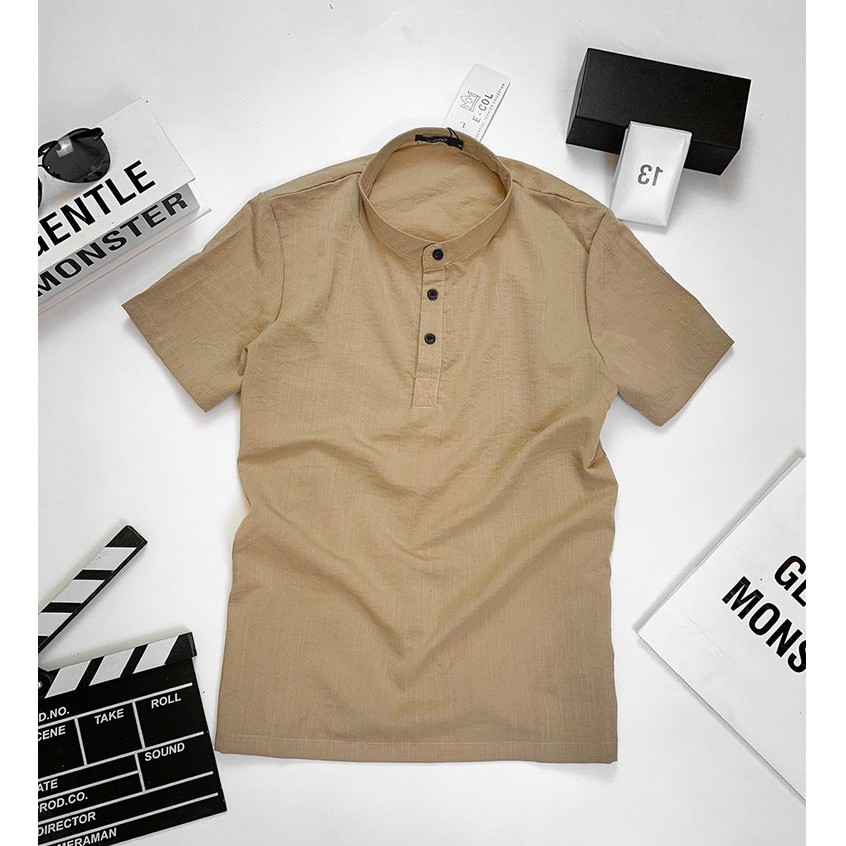 Áo Đũi Nam Cổ Tàu E-COL (48-85kg) Sợi tự nhiên Mát - Mềm - Nhẹ | BigBuy360 - bigbuy360.vn