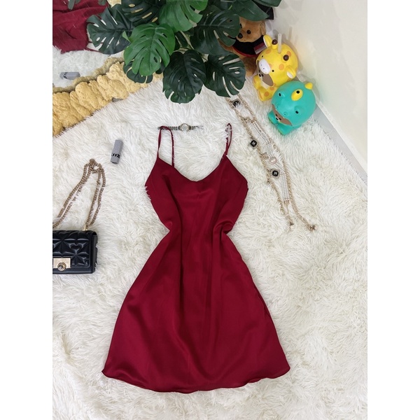 Váy Ngủ 2 dây - Đầm Ngủ Lụa satin Cao Cấp Mềm Mịn Bao Mát
