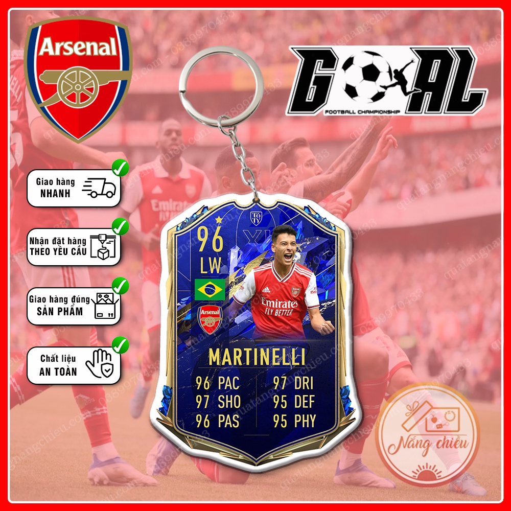 Móc khóa Gabriel Martinelli, CLB bóng đá Arsenal - Dày In Sắc Nét 2 Mặt