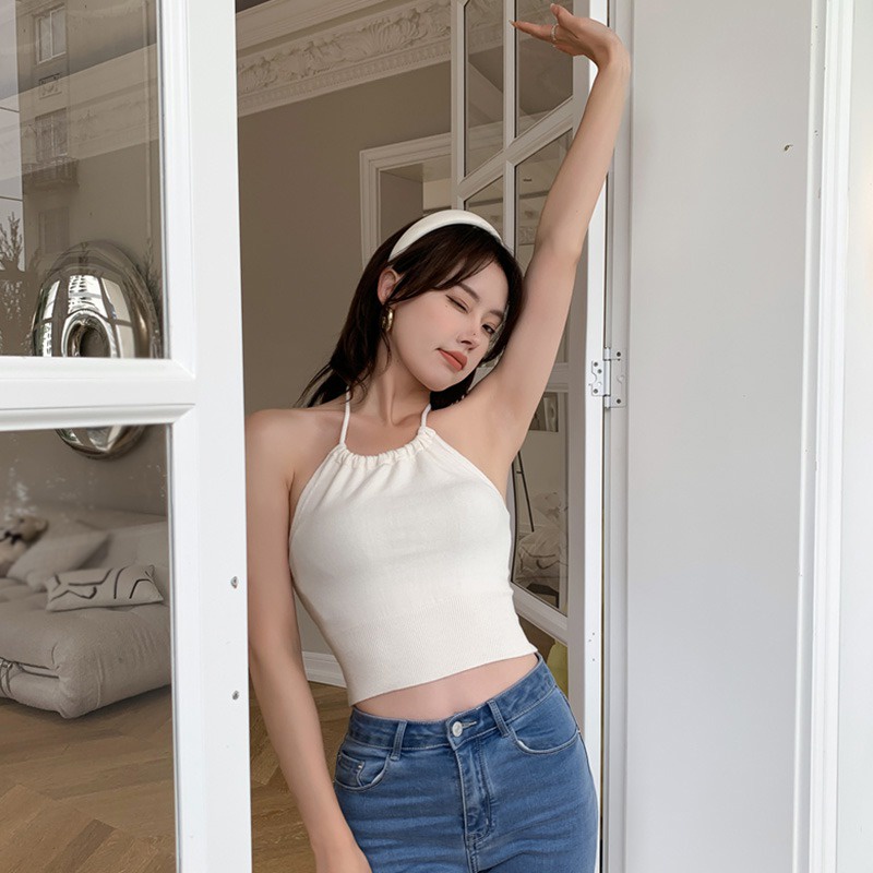 Áo Croptop Sát Nách Cổ Yếm Ôm Dáng Thời Trang Mùa Hè Cho Nữ
