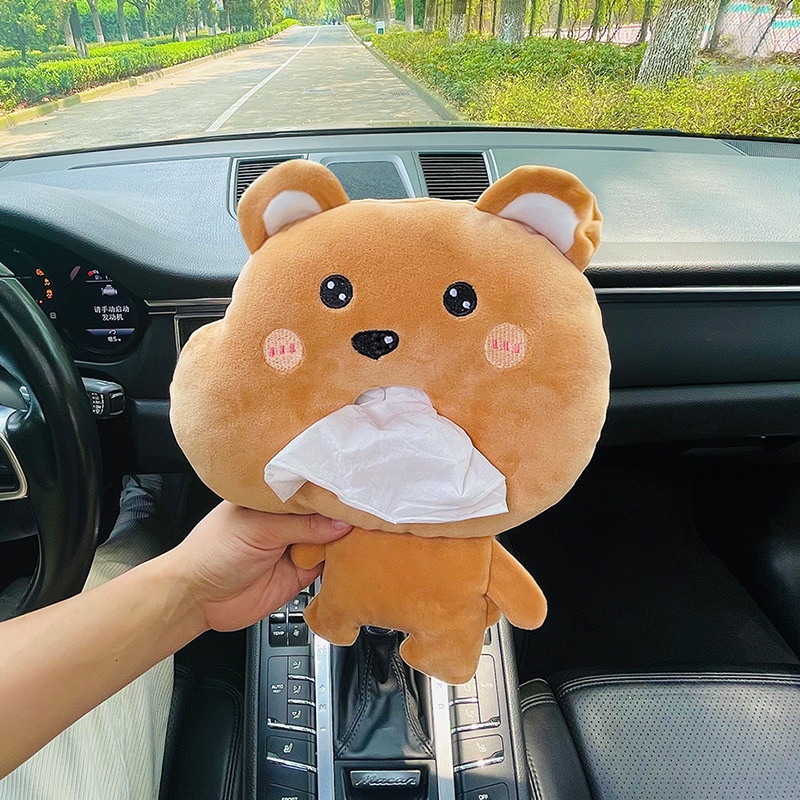 Hộp Đựng Khăn Giấy Hình Búp Bê Nhồi Bông Dễ Thương Treo Chỗ Tỳ Tay Xe Hơi