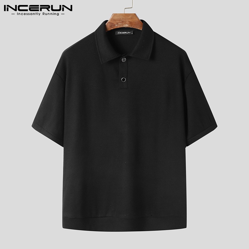 Áo thun polo INCERUN cổ bẻ ngắn tay phong cách Hàn Quốc thời trang 2 màu lựa chọn cho nam