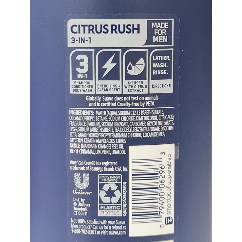 Sữa Tắm Gội Xả 3 Trong 1 Cho Nam SUAVE Men 828ml Mỹ