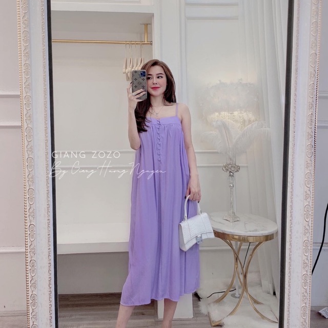 [ Xuất Xắc ] Đầm Suông 2 Dây Màu Cúc Bọc Siêu Hót (kèm ảnh thật)