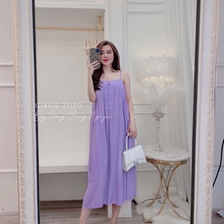 Đầm suông 2 dây màu cúc bọc siêu hót