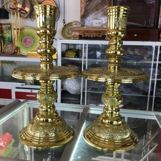 Chân đèn đồng điêu khắc dày cao 35cm