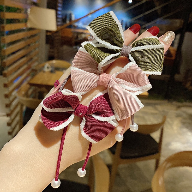Dây buộc tóc bằng vải thắt nơ đính cườm sang trọng nhiều màu sắc bunakids PK19