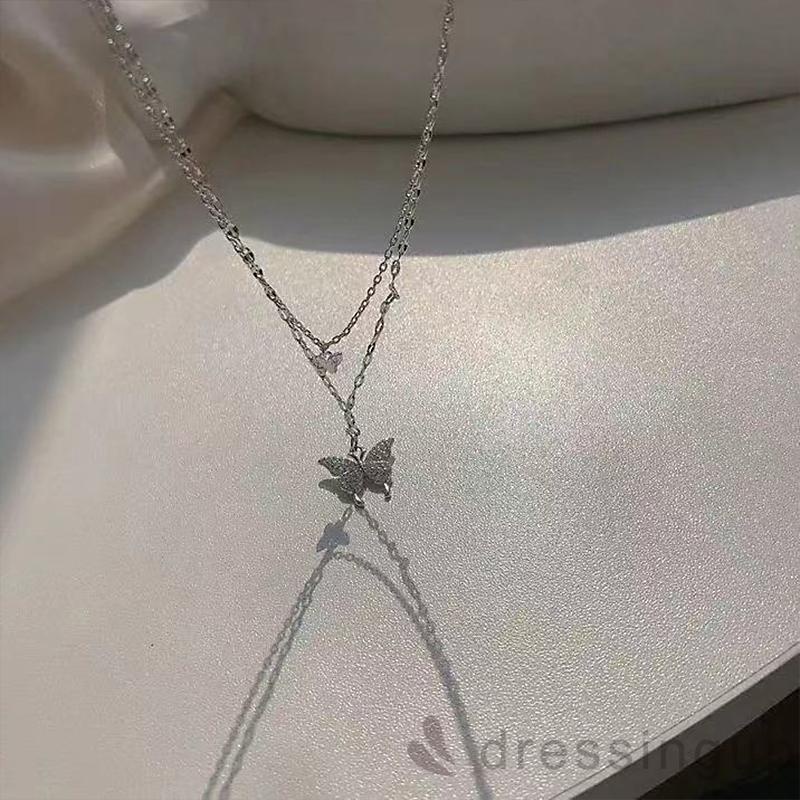 Dây chuyền hai lớp mặt hình bướm đính đá thời trang cho nữ