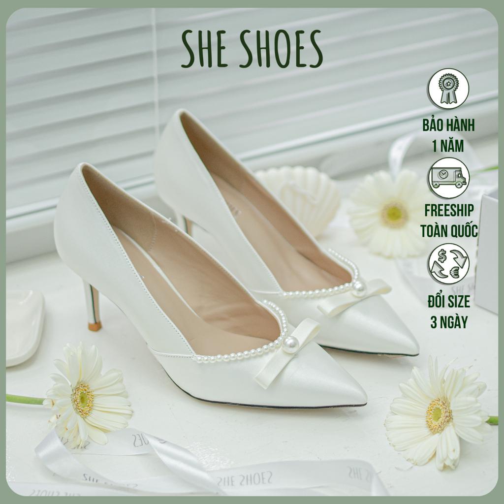 Giày cưới ♥️♥️ Giày cao gót trắng cô dâu cao cấp, độc quyền bởi SHE SHOES - GC07027