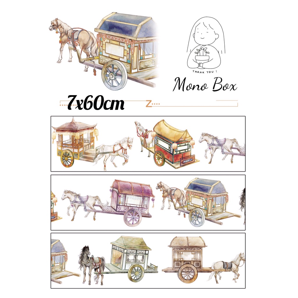 [Chiết] Washi tape 7x60cm, băng keo dán trang trí họa tiết xe ngựa làm tranh washi Mono_box