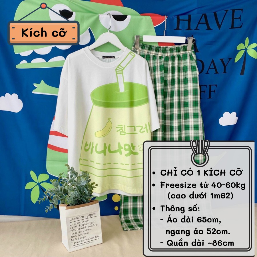 Set đồ bộ nữ quần caro kate ống rộng NHIỀU MẪU 02, đồ bộ hoạt hình Freesize Molly Fashion