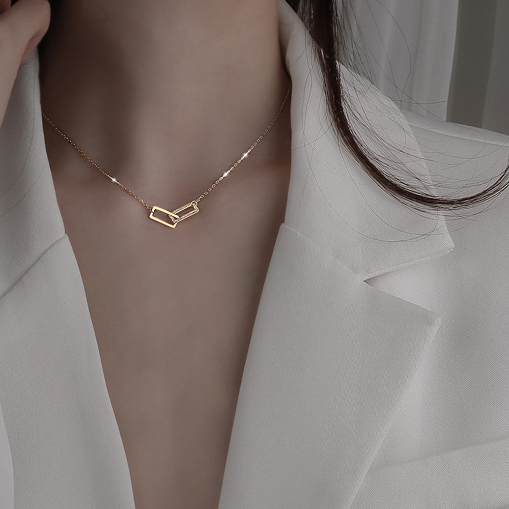 vòng cổ Mạ Vàng / Bạc Mặt Hình Vuông Thiết Kế Đơn Giản Cho Nữ