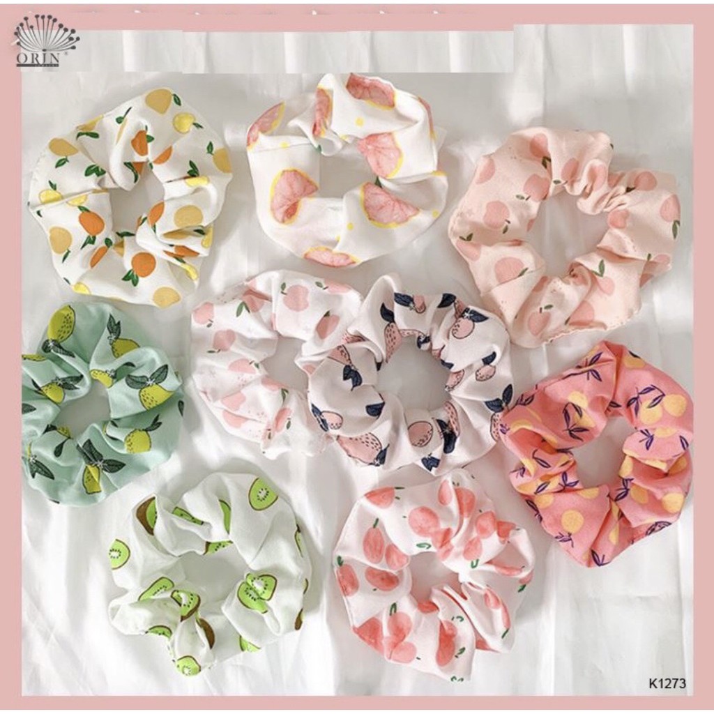 Dây buộc tóc, cột tóc scrunchies hoa quả dễ thương