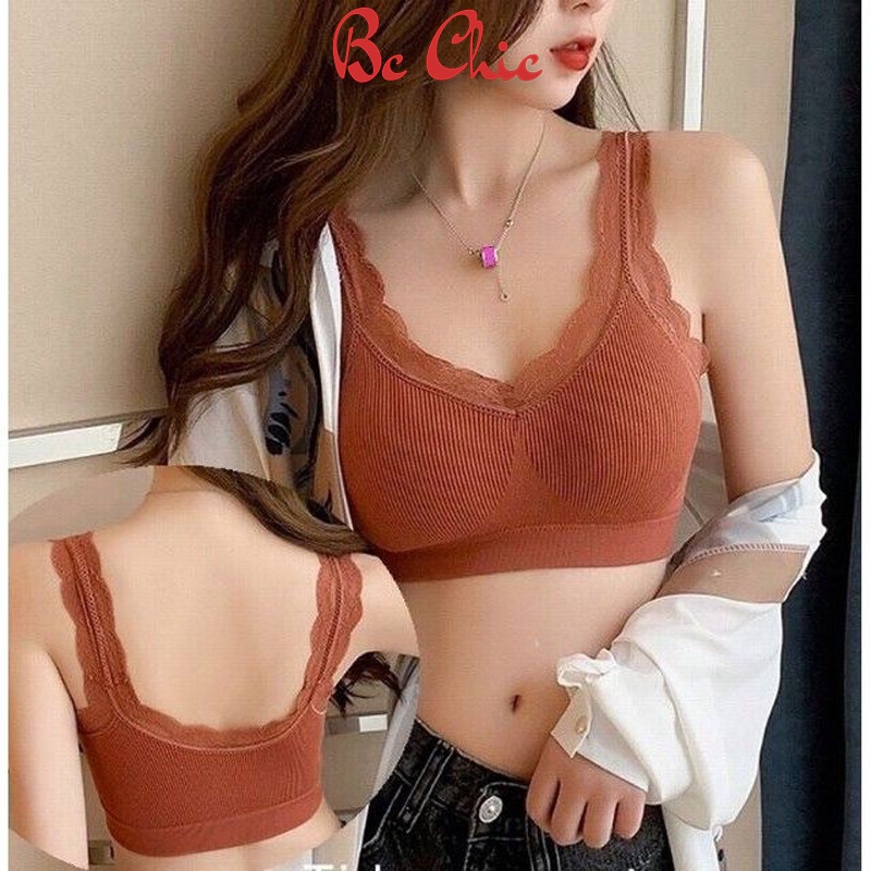 Áo Bra Nữ , Áo Lót Nữ gân tăm dây viền ren bèo nâng ngực gợi cảm BC_CHIC LINGERIE