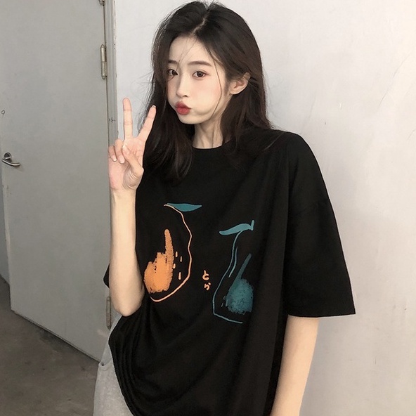 Áo thun ZHELIHANGFEI tay ngắn dáng rộng in họa tiết trẻ trung cá tính thời trang