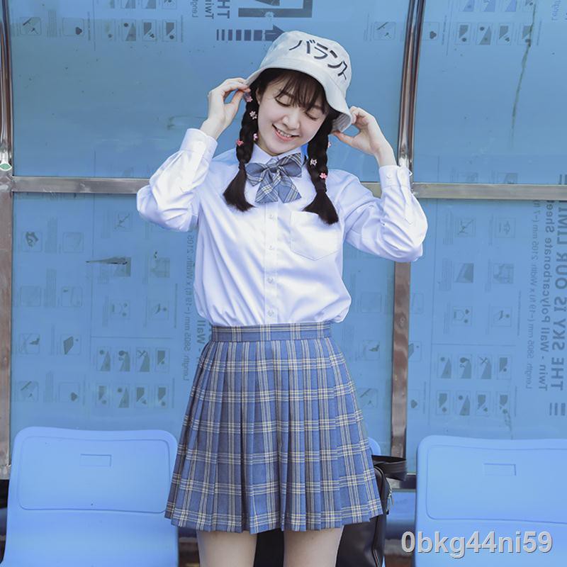๑đồng phục jk nữ mùa hè cơ bản áo sơ mi trắng dài tay Nhật váy xếp ly phong cách đại học sinh lớp Bộ đồ tốt nghiệp