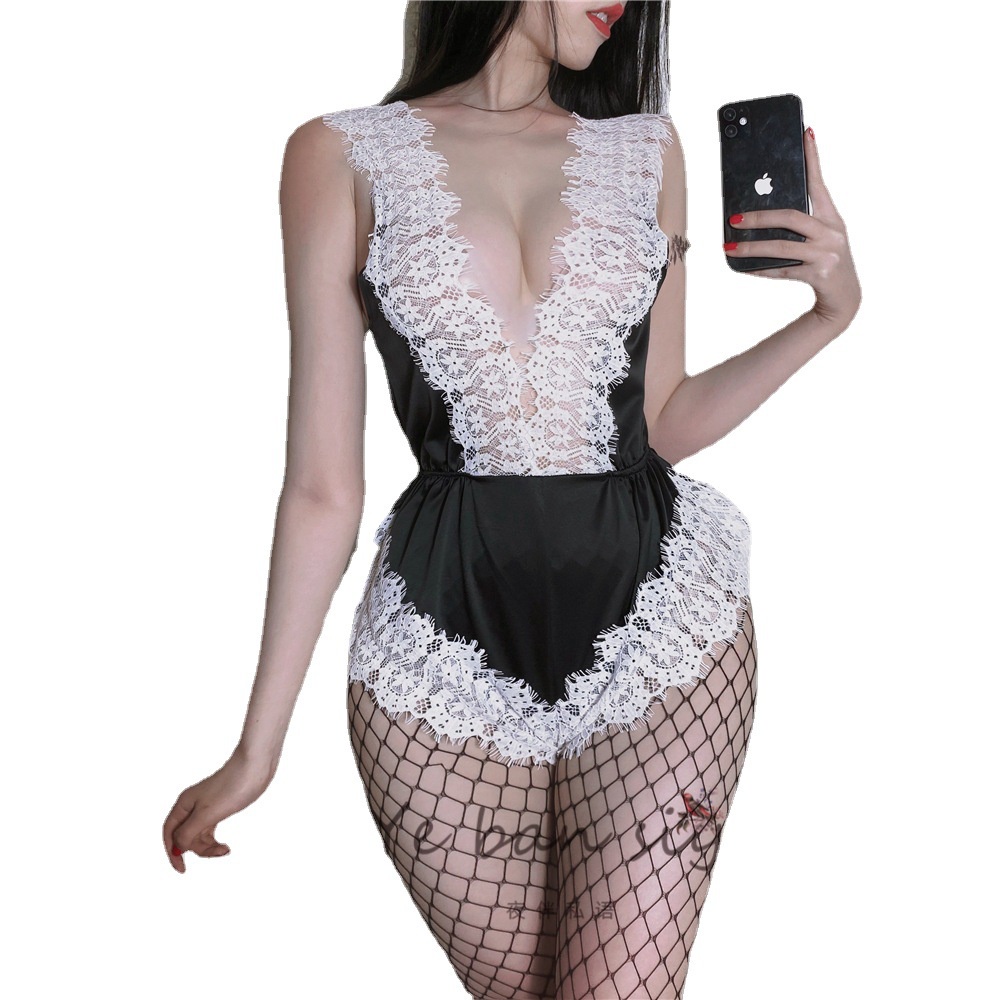 Đầm ngủ một mảnh cổ chữ V khoét sâu hở lưng phối ren quyến rũ cho nữ | BigBuy360 - bigbuy360.vn