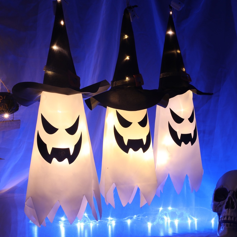 Đèn LED Treo Trang Trí Halloween Hình Ma / Mũ Phù Thủy Độc Đáo