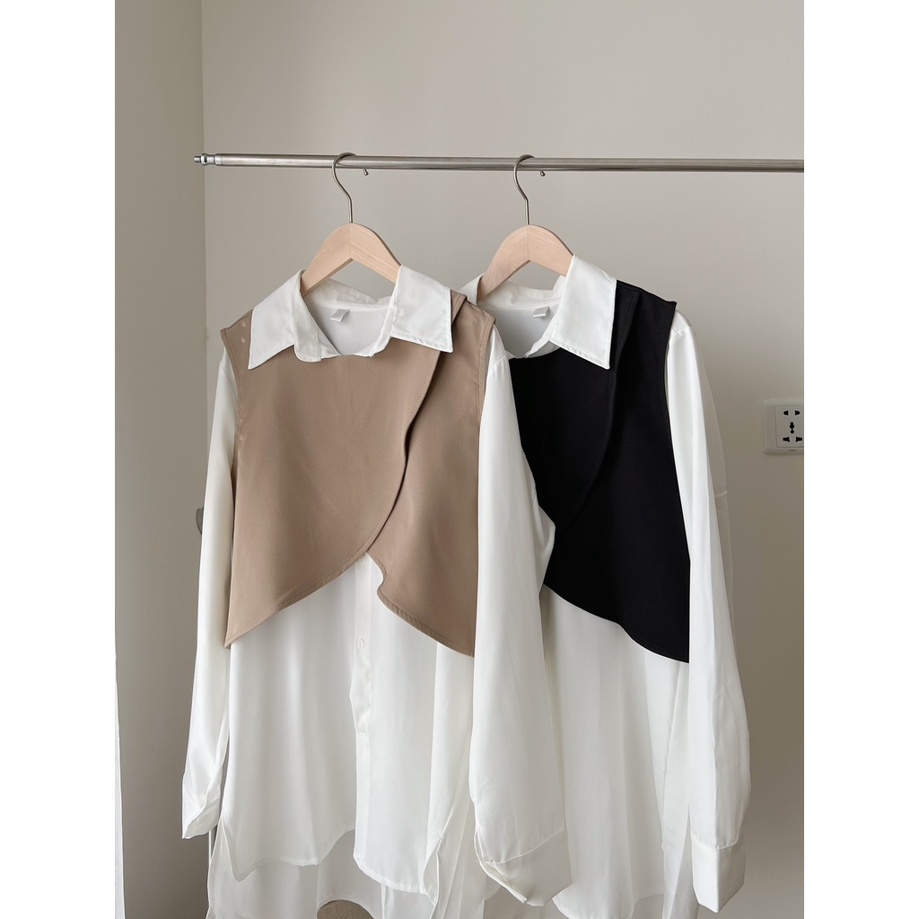 Set áo sơ mi 2 món mix áo gile, set áo sơ mi mix gile kiểu