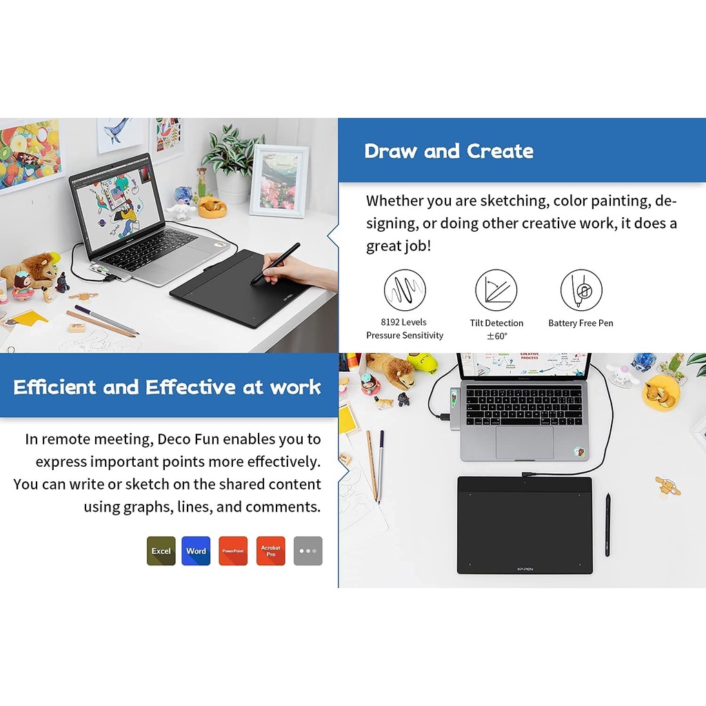 Bảng vẽ máy tính XP-Pen Deco Fun L - Bảng vẽ đồ họa XP Pen Deco Fun L kèm bút vẽ không cần pin và 10 ngòi dự phòng