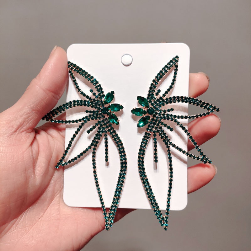 1 Đôi Bông Tai Hình Hoa Lá Đính Đá Thời Trang Nhiều Màu 10.5x5cm