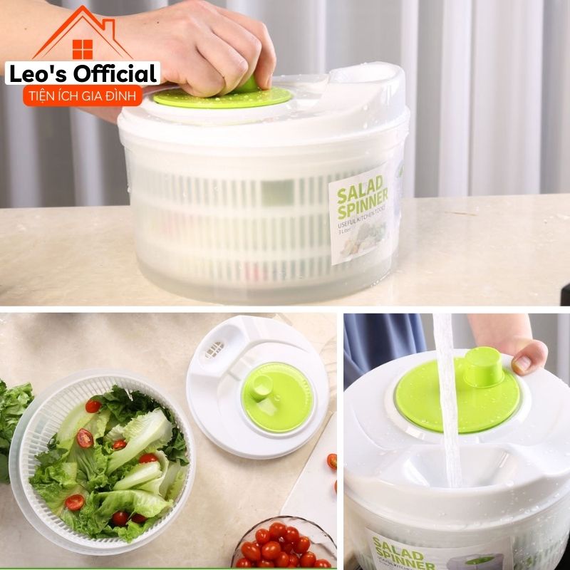 Rổ quay rau ly tâm giúp vắt và làm khô rau nhanh chóng Leos Official
